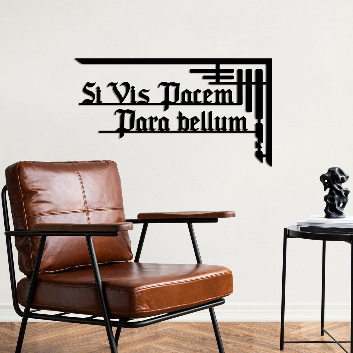 Decoratiune de perete Metal Si Vis Pacem 1, Negru, 60x33 cm