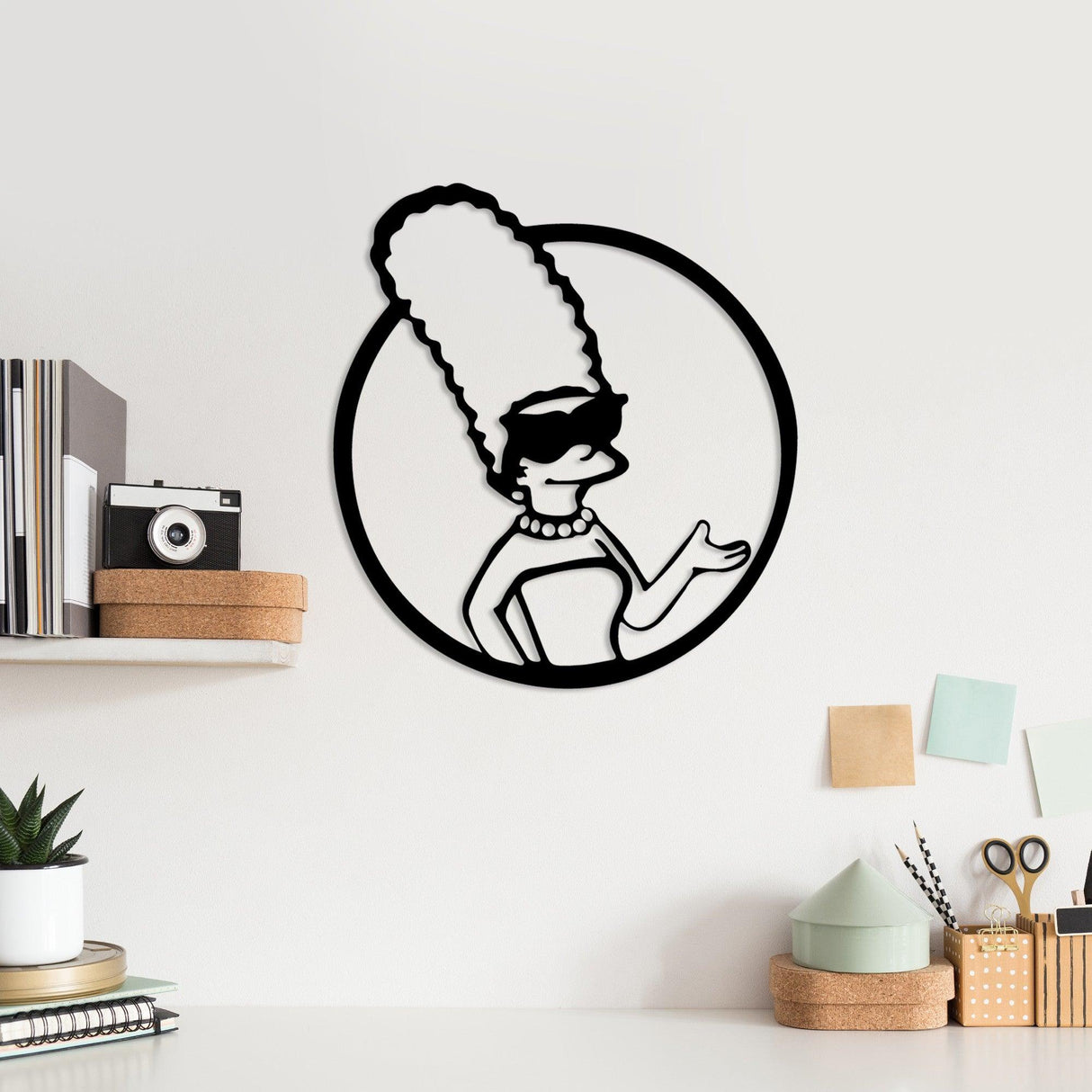 Decoratiune de perete Metal Sımpson 2, Negru, 33x33 cm