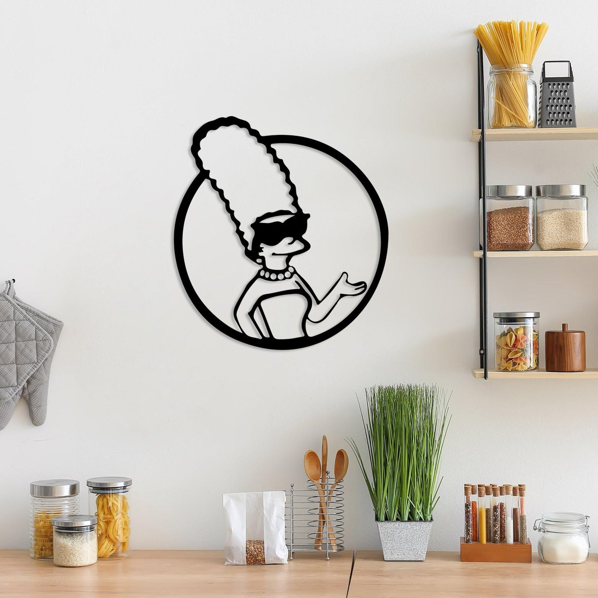 Decoratiune de perete Metal Sımpson 2, Negru, 33x33 cm