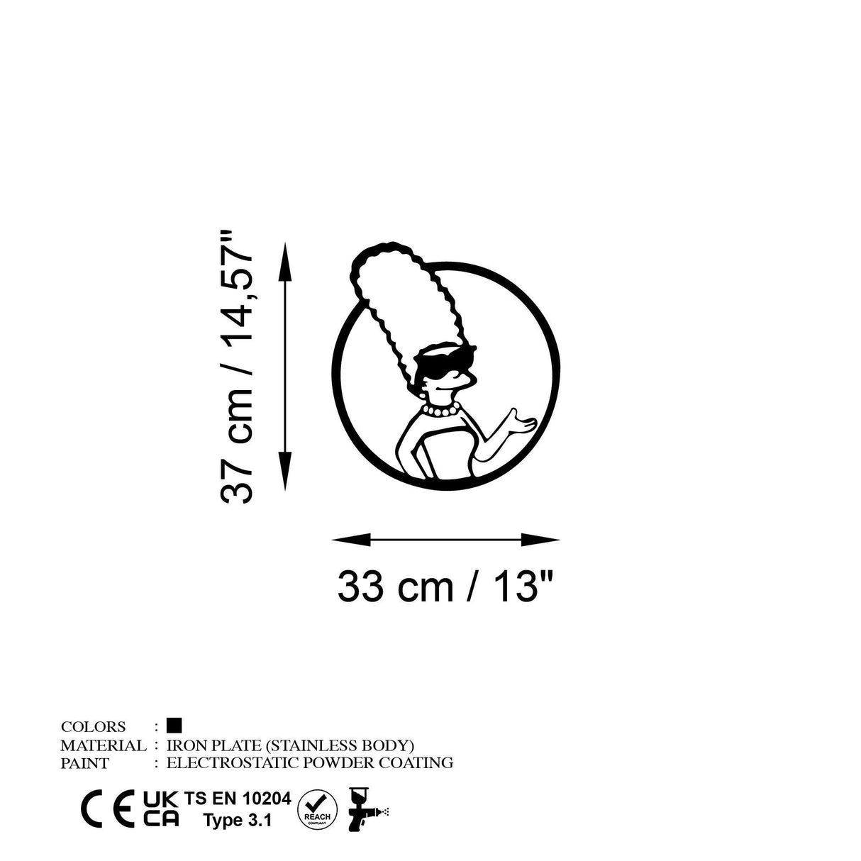 Decoratiune de perete Metal Sımpson 2, Negru, 33x33 cm