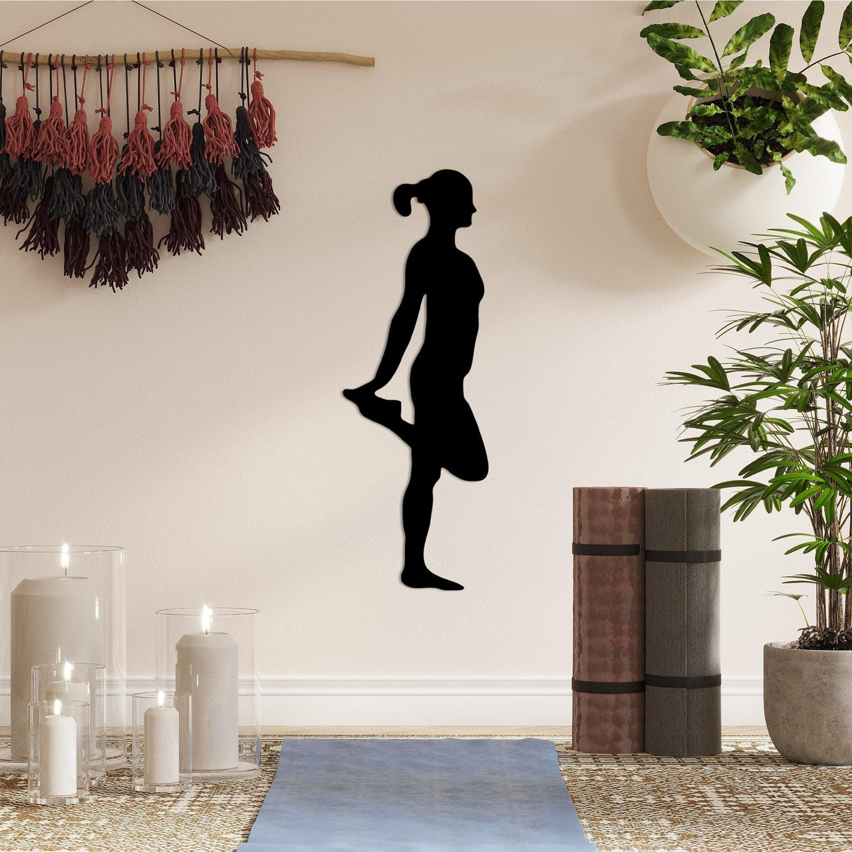 Decoratiune de perete Metal Yoga 1, Negru, 21x60 cm
