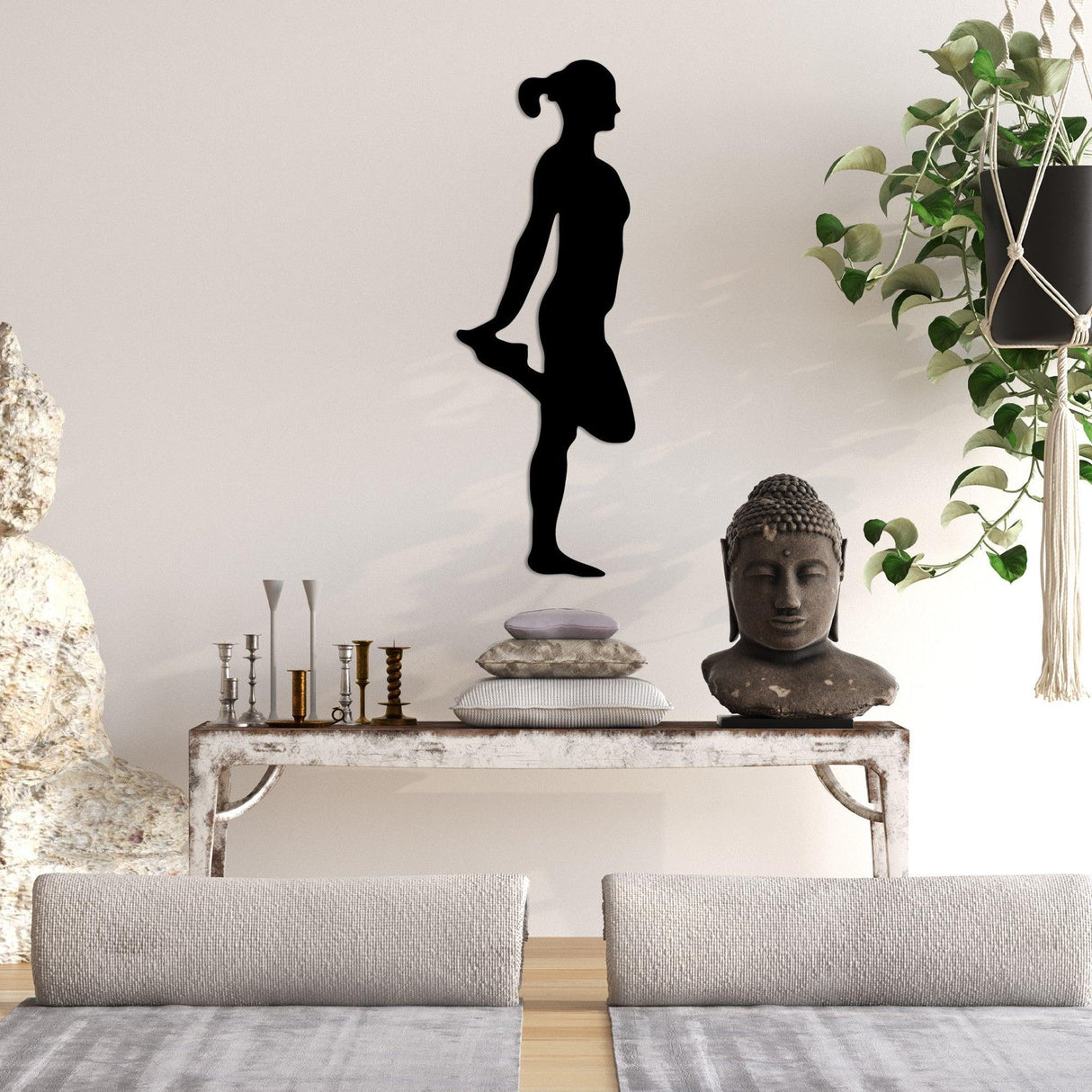 Decoratiune de perete Metal Yoga 1, Negru, 21x60 cm