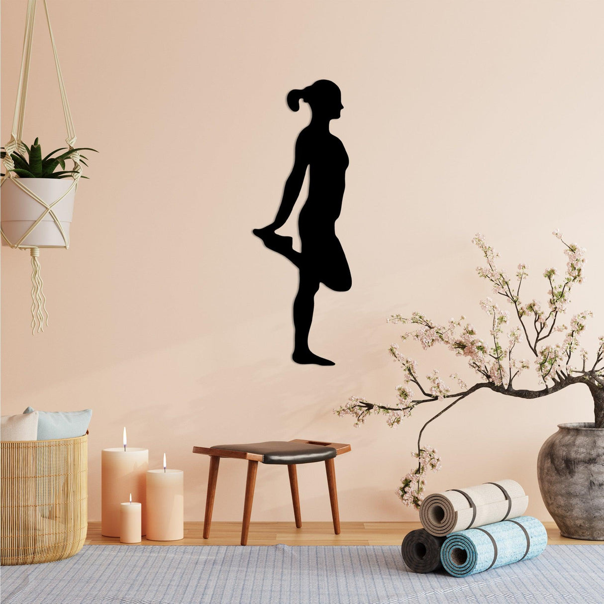 Decoratiune de perete Metal Yoga 1, Negru, 21x60 cm