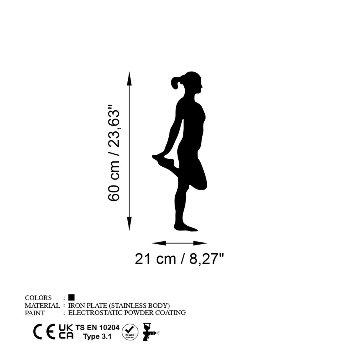 Decoratiune de perete Metal Yoga 1, Negru, 21x60 cm