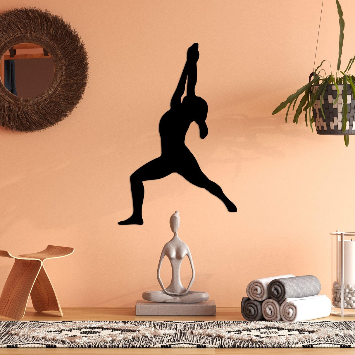 Decoratiune de perete Metal Yoga 10, Negru, 45x55 cm