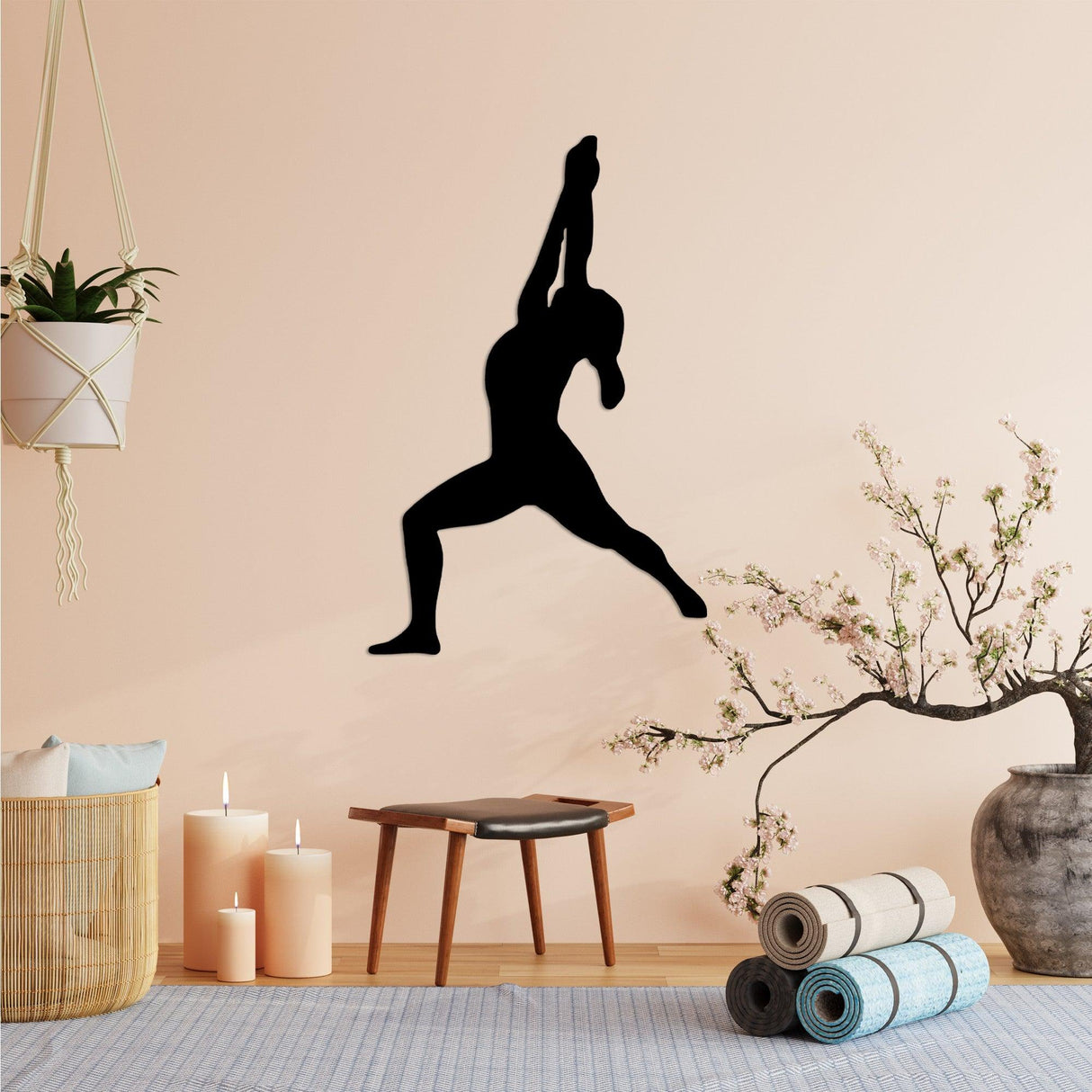 Decoratiune de perete Metal Yoga 10, Negru, 45x55 cm