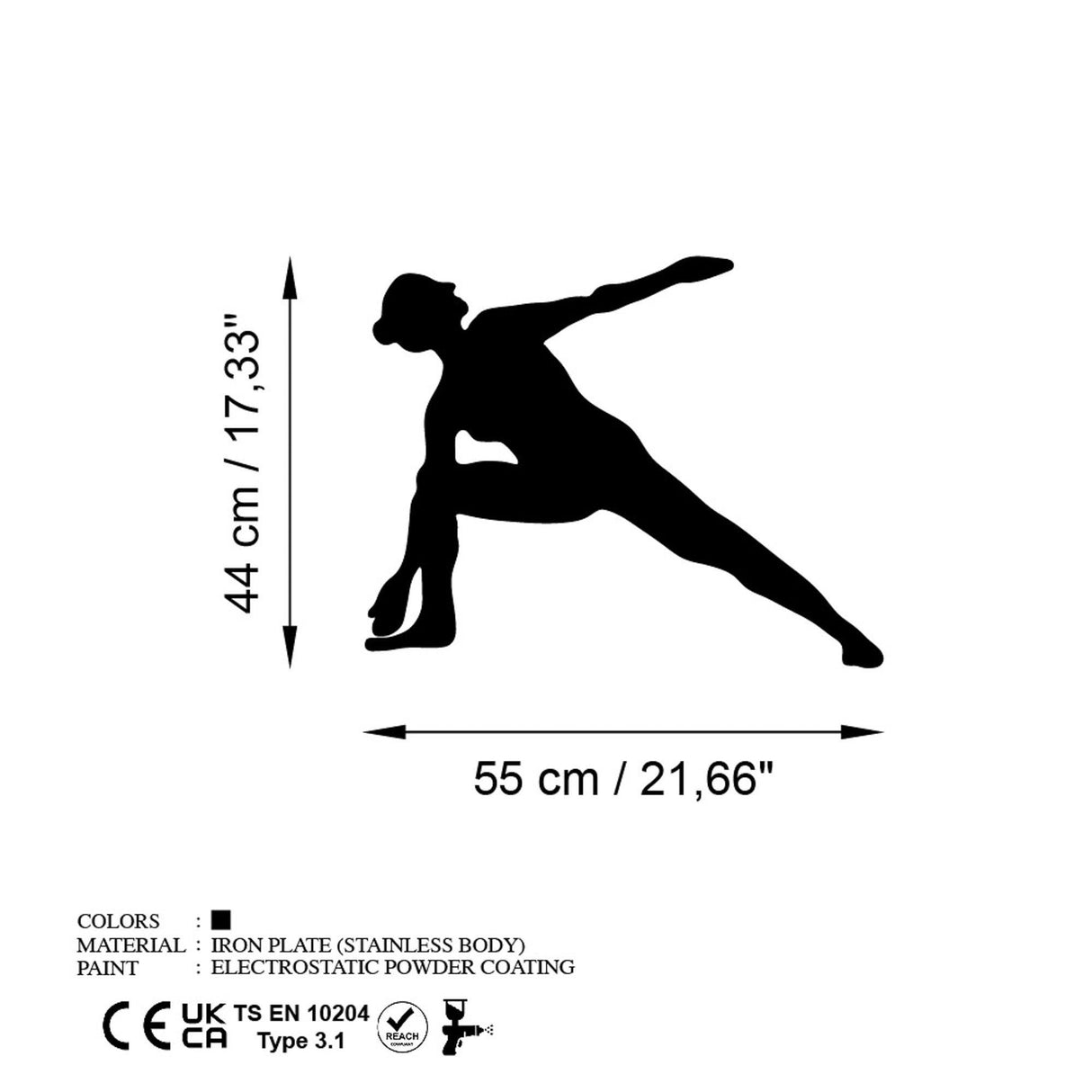 Decoratiune de perete Metal Yoga 17, Negru, 55x44 cm