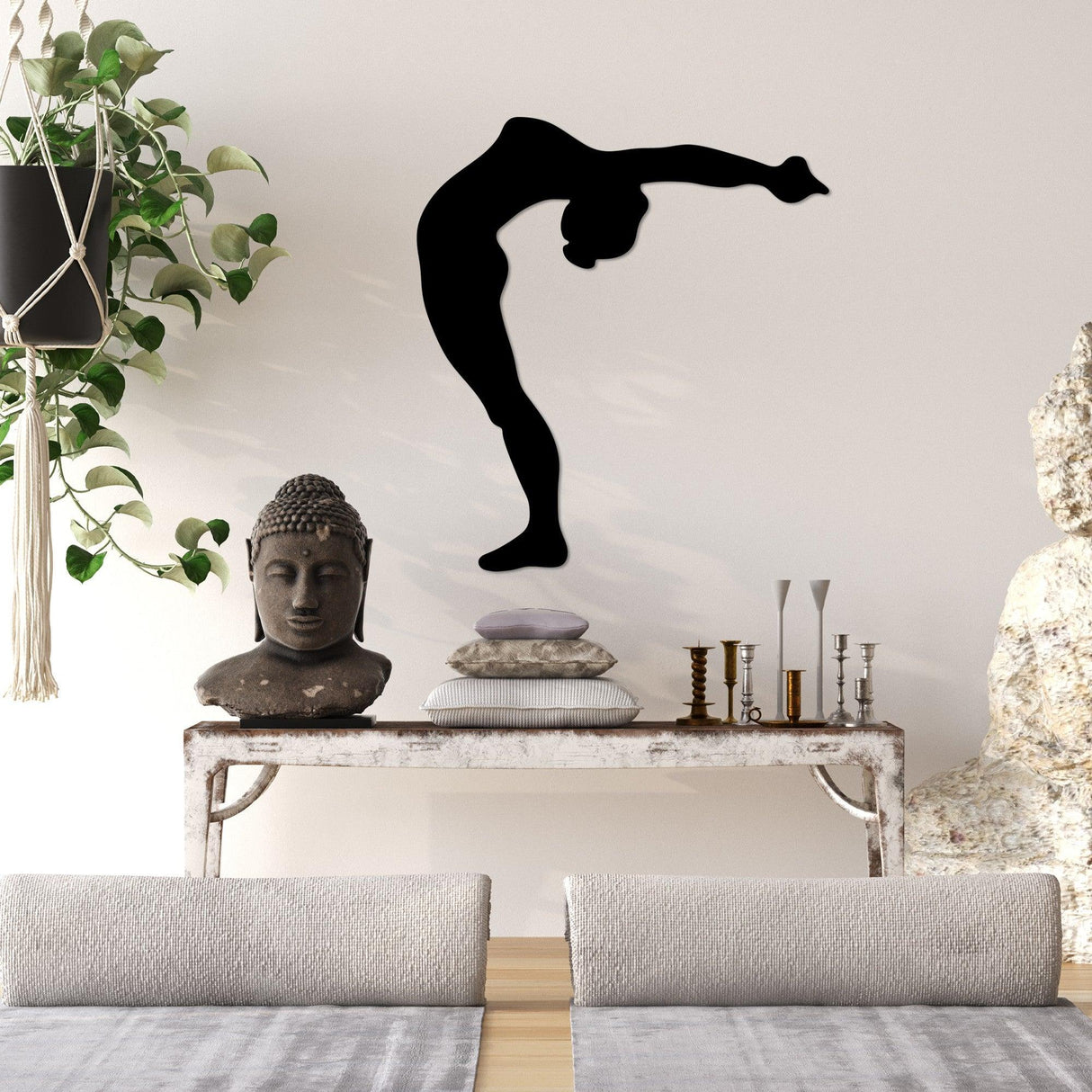 Decoratiune de perete Metal Yoga 21, Negru, 50x55 cm