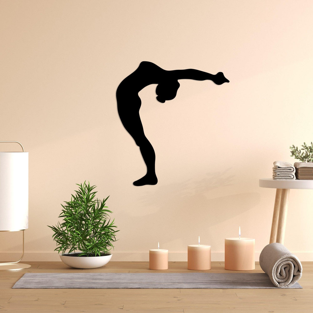 Decoratiune de perete Metal Yoga 21, Negru, 50x55 cm