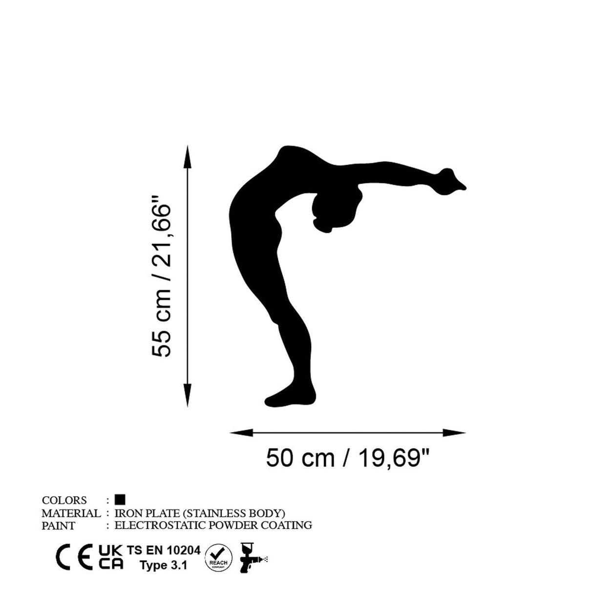 Decoratiune de perete Metal Yoga 21, Negru, 50x55 cm