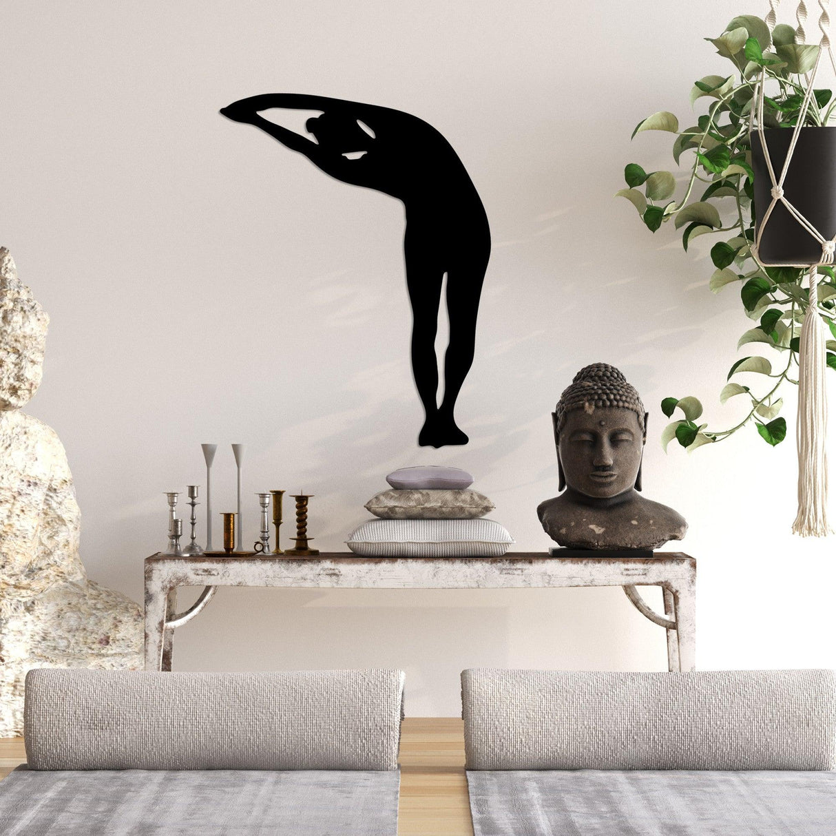 Decoratiune de perete Metal Yoga 28, Negru, 42x60 cm