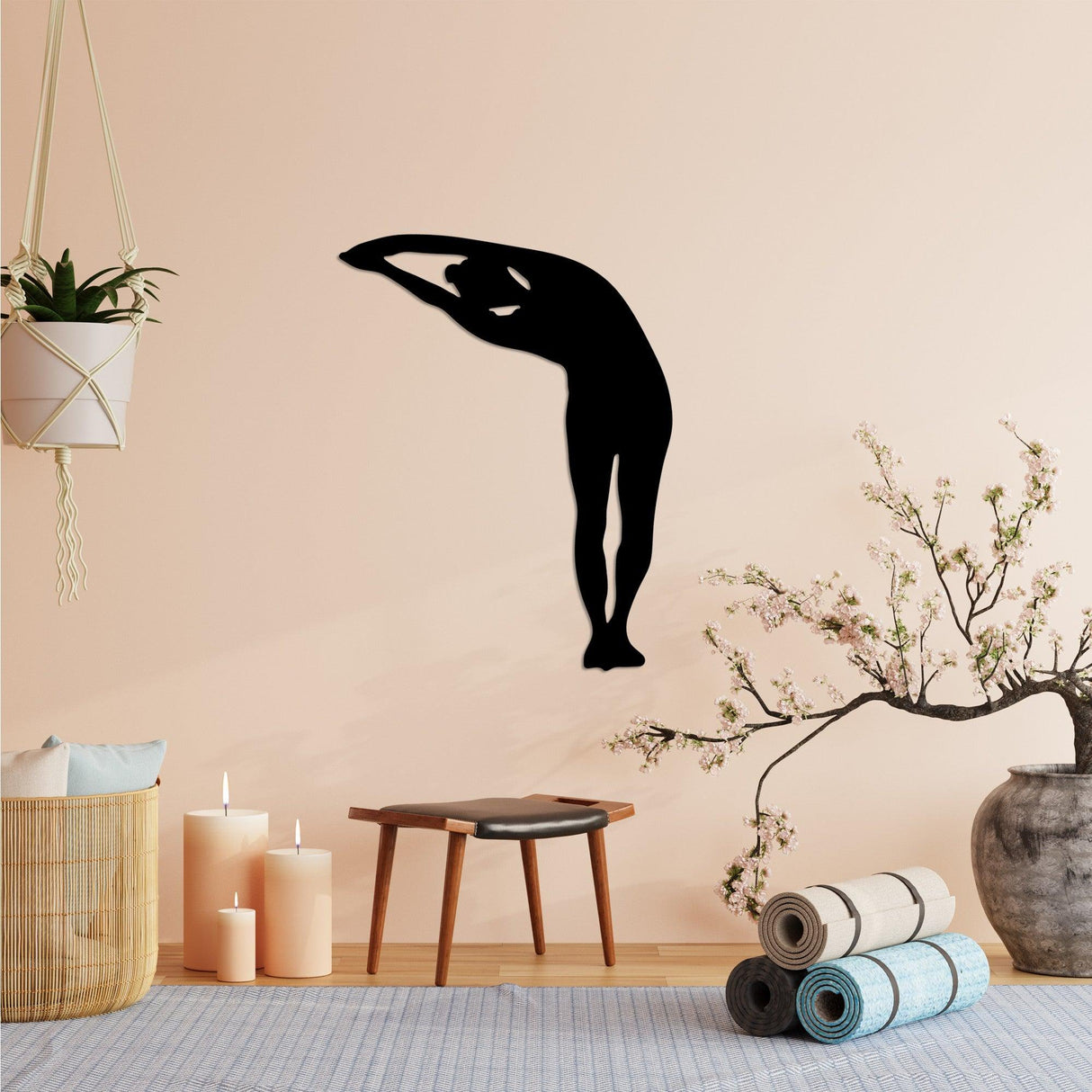 Decoratiune de perete Metal Yoga 28, Negru, 42x60 cm