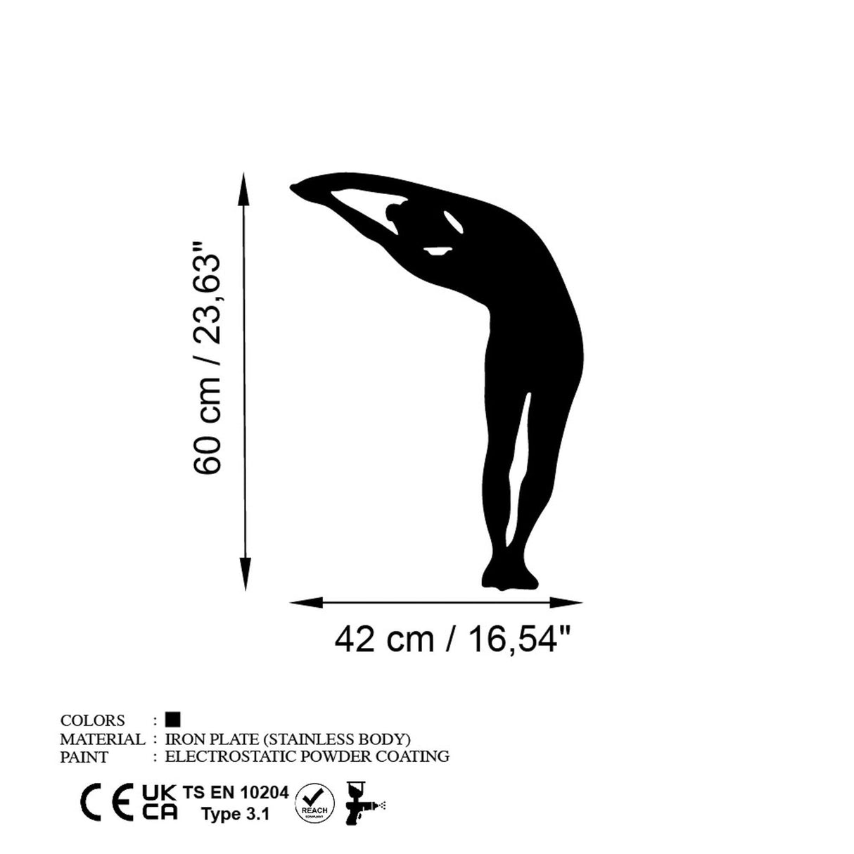 Decoratiune de perete Metal Yoga 28, Negru, 42x60 cm