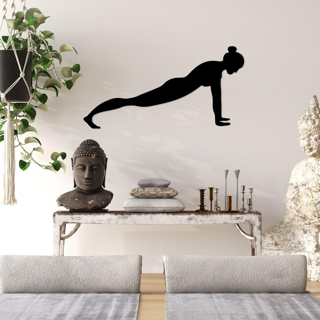 Decoratiune de perete Metal Yoga 7, Negru, 60x30 cm
