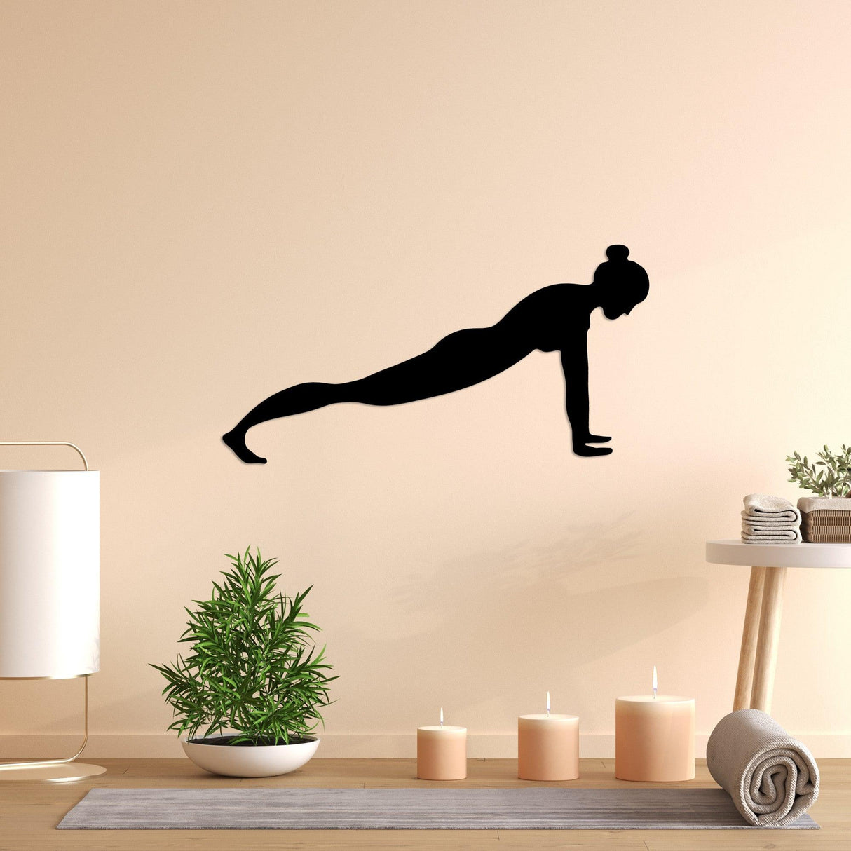 Decoratiune de perete Metal Yoga 7, Negru, 60x30 cm