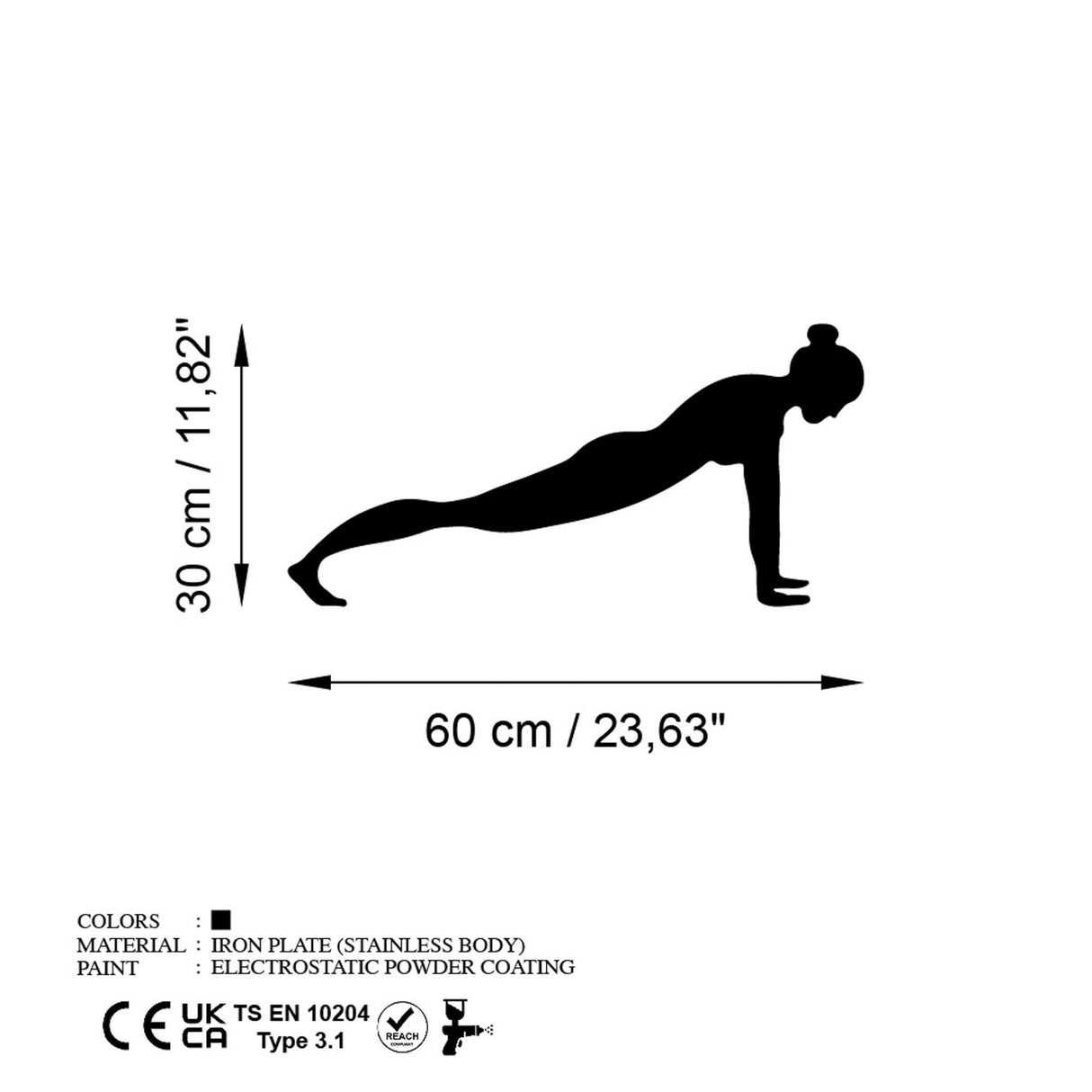 Decoratiune de perete Metal Yoga 7, Negru, 60x30 cm