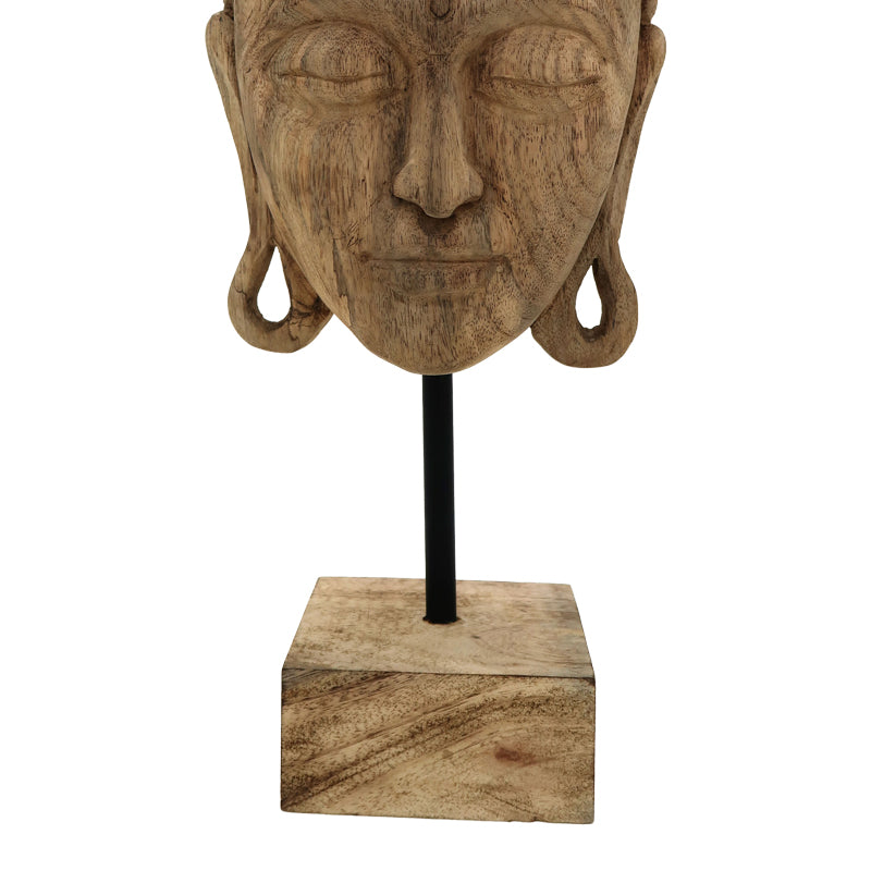 Decoratiune masa Buddha Mask din lemn mango Natural si fier, 20x18x48 cm, detaliu produs
