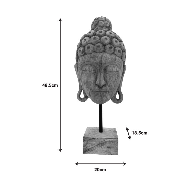 Decoratiune masa Buddha Mask din lemn mango Natural si fier, 20x18x48 cm, perspectiva suplimentara