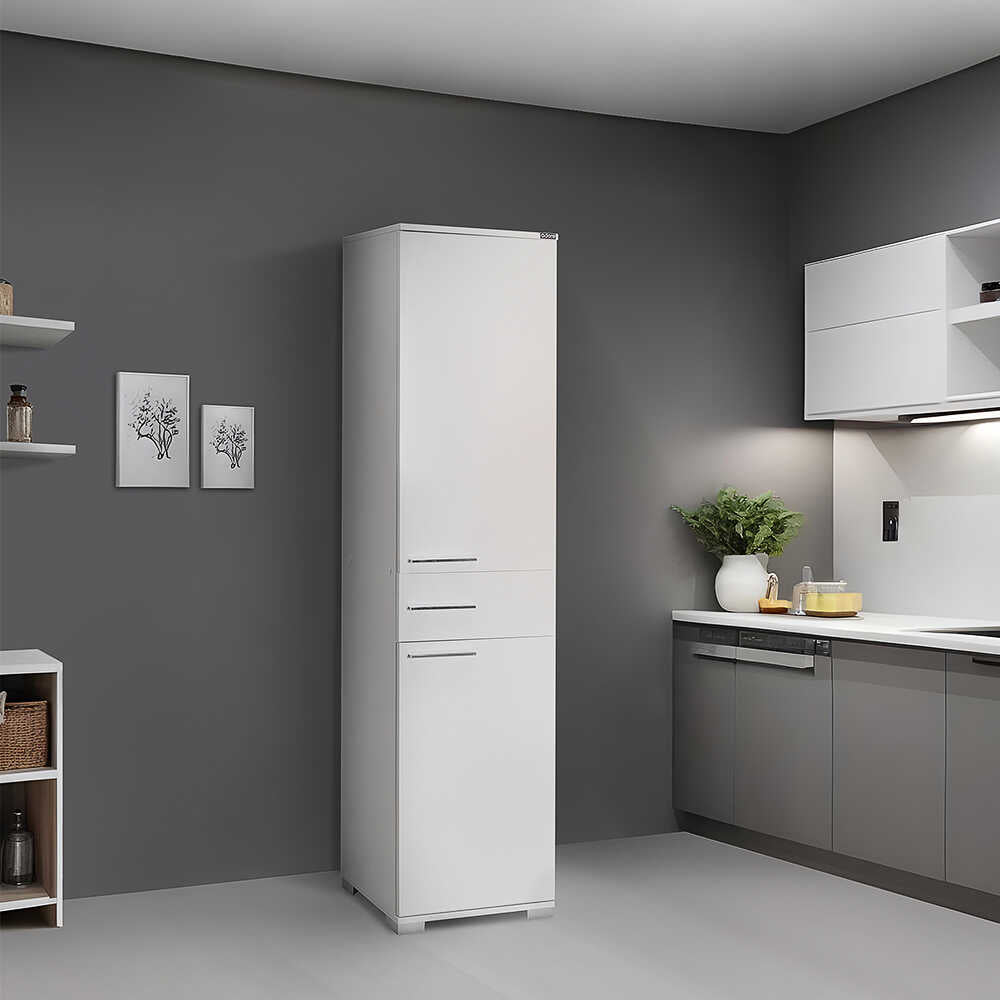 Dulap Multifunctional Adore Diamond, 2 usi, 1 sertar, Alb Lucios, 45 x 187 x 40 cm