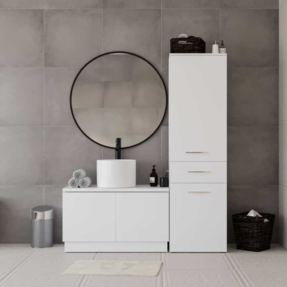 Dulap Baie cu cos de rufe Adore Diamond Maxi, Usa reversibila, Alb Lucios, 52x187x38 cm