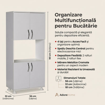Dulap Adore Diamond, Multifunctional, 4 usi, 1 raft 56 x 161 x 32 cm