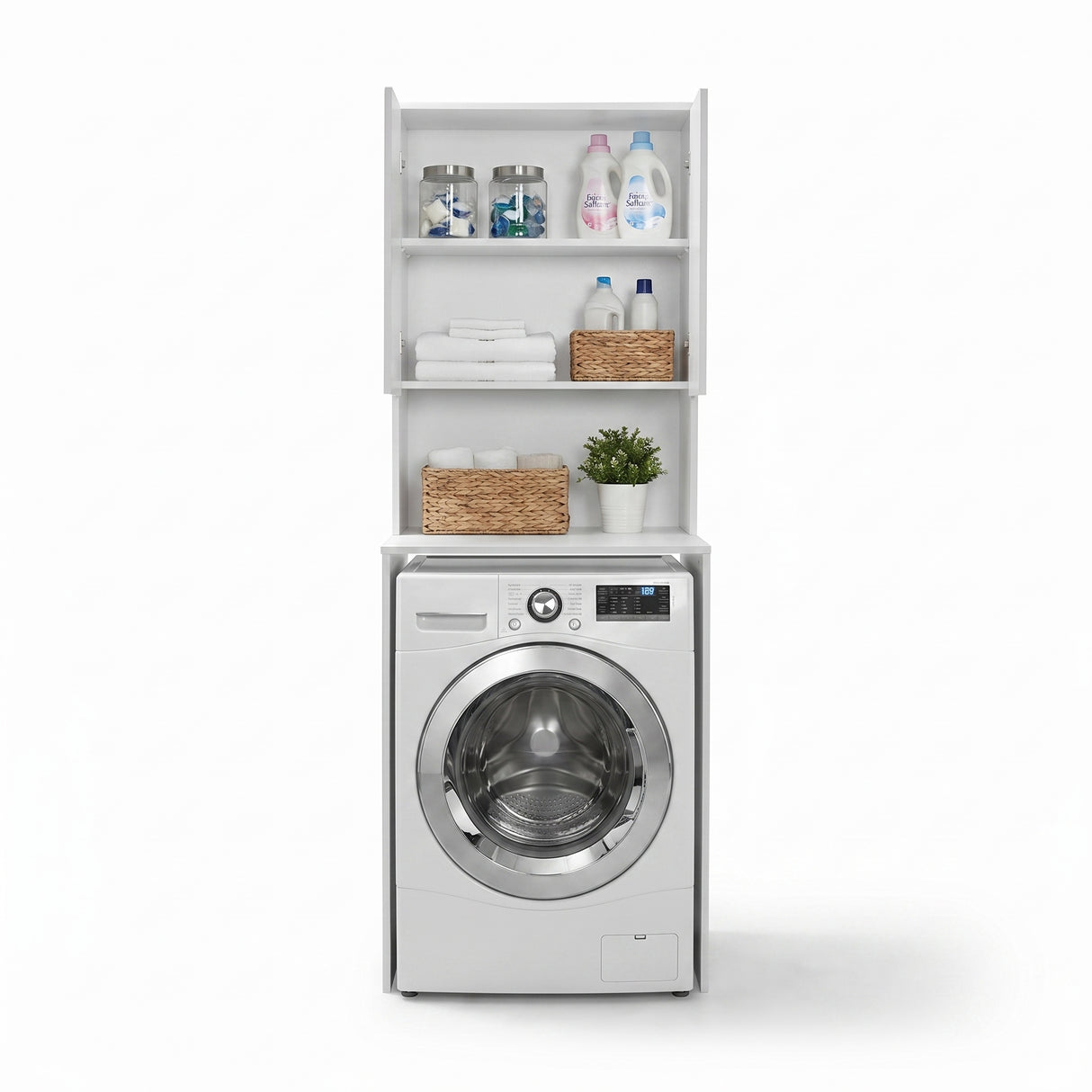 Dulap Baie Adore cu Loc Pentru Masina de Spalat, 3 Rafturi, 2 Usi, Alb, 65 x 182 x 60 cm