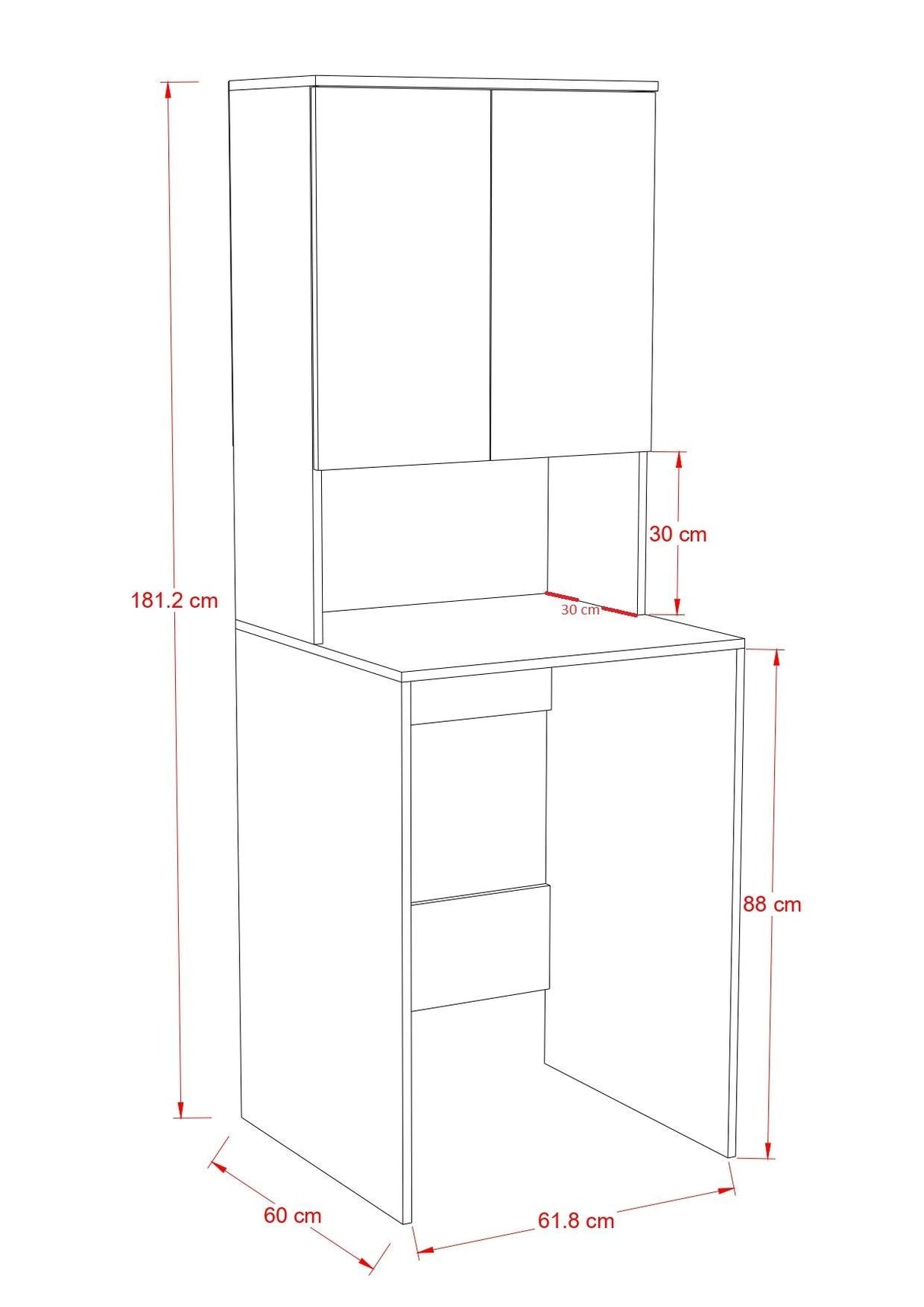 Dulap Baie Adore cu Loc Pentru Masina de Spalat, 3 Rafturi, 2 Usi, Alb, 65 x 182 x 60 cm