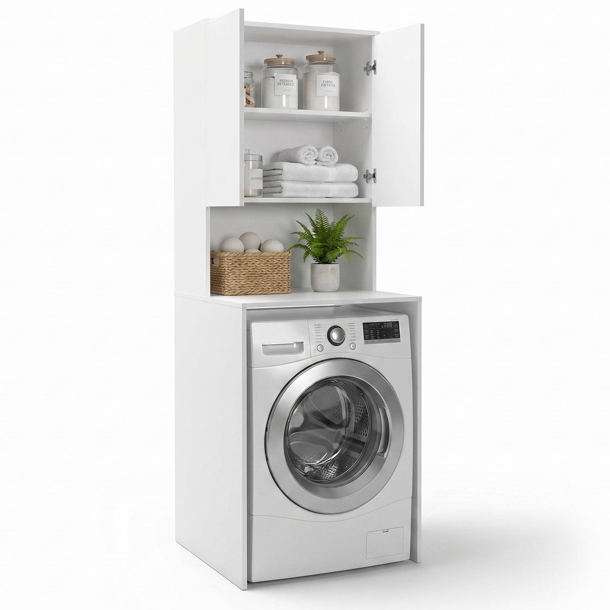 Dulap Baie Adore cu Loc Pentru Masina de Spalat, 3 Rafturi, 2 Usi, Alb, 65x182x60 cm