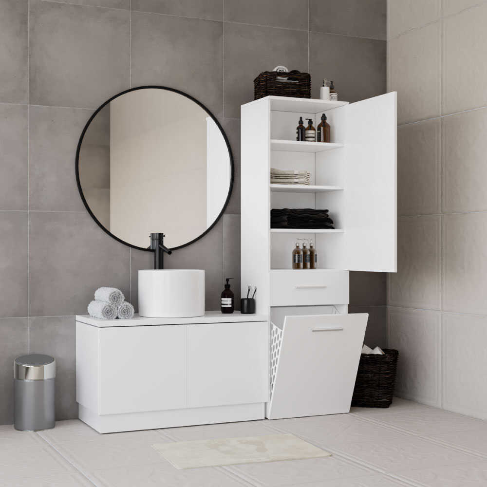 Dulap Baie cu cos de rufe Adore Diamond Maxi, Usa reversibila, Alb Lucios, 52x187x38 cm