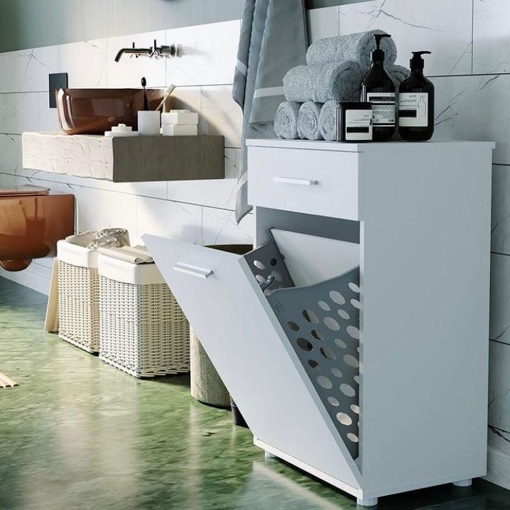 Dulap Baie cu cos de rufe Adore Diamond Mini, sertar, Alb Lucios, 52 x 83 x 38 cm