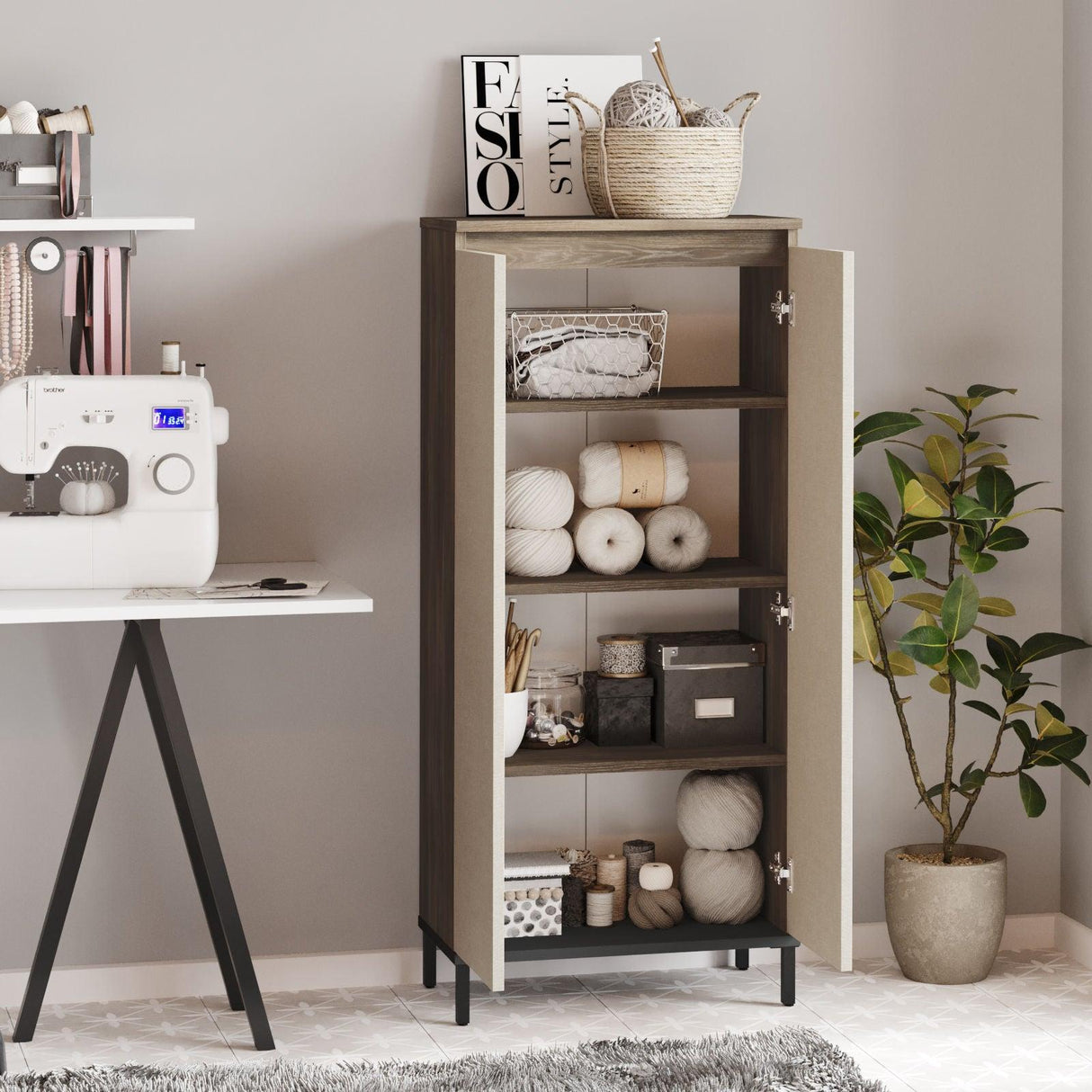 Dulap Baie Elegant cu 2 usi si 3 rafturi, Maro, 60 x 134 x 32 cm