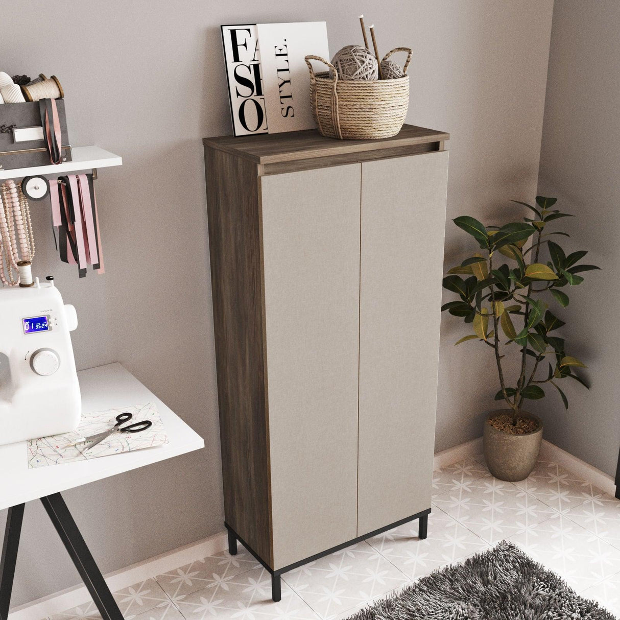 Dulap Baie Elegant cu 2 usi si 3 rafturi, Maro, 60 x 134 x 32 cm