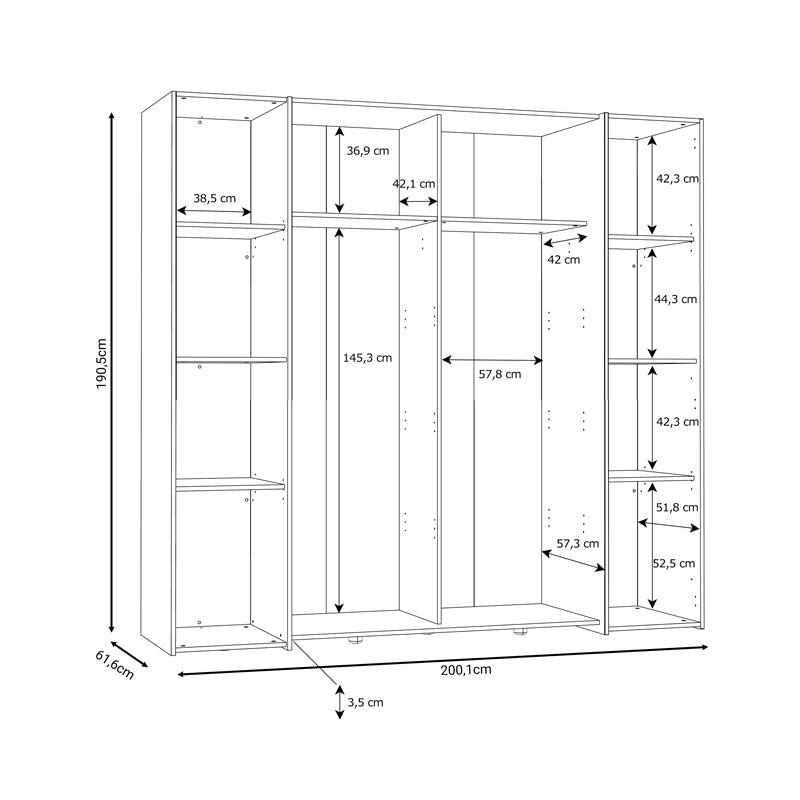 Dulap Closet 4 usi sonoma stejar alb melamina, 200x61x190 cm, foto produs