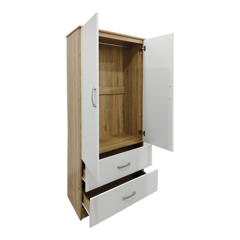 Dulap Athos cu 2 usi si 2 sertare, 80x42x180 cm - Sonoma-Alb