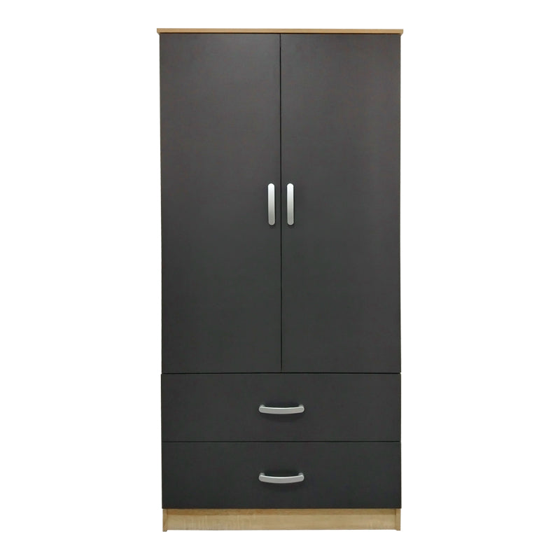 Dulap Athos cu 2 usi si 2 sertare, 80x42x180 cm - Sonoma-Antracit