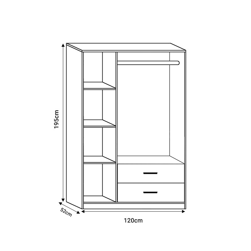 Dulap cu 3 usi Edritte, Nuc deschis, 120x52x195 cm
