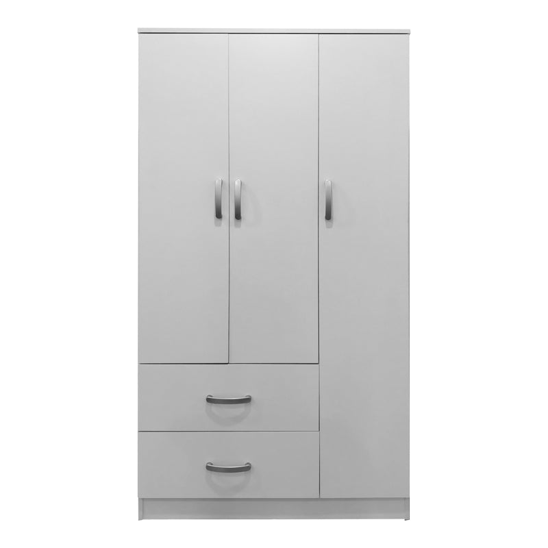 Dulap cu 3 uși și 2 sertare Athos, Lemn, Alb, 90x42x180 cm - Alb