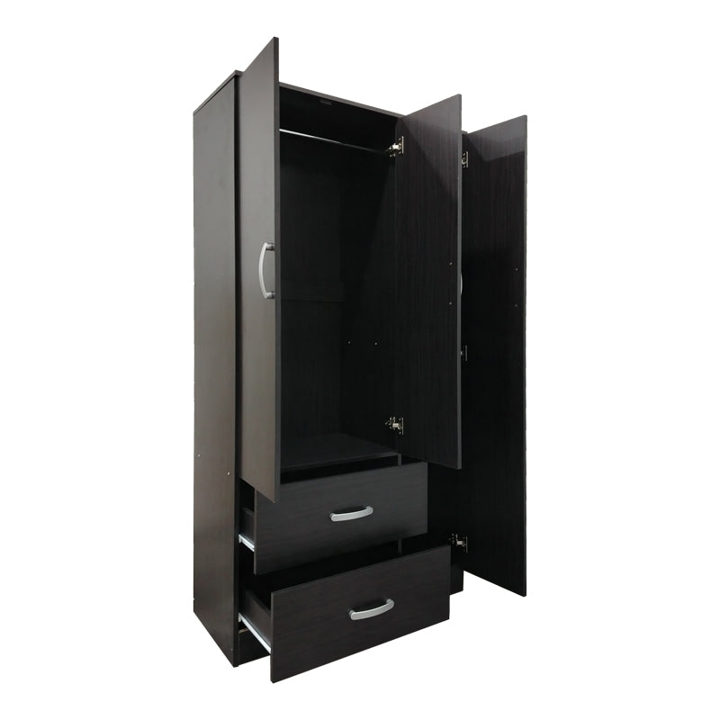 Dulap cu 3 uși și 2 sertare Athos, Lemn, Alb, 90x42x180 cm - Nuc