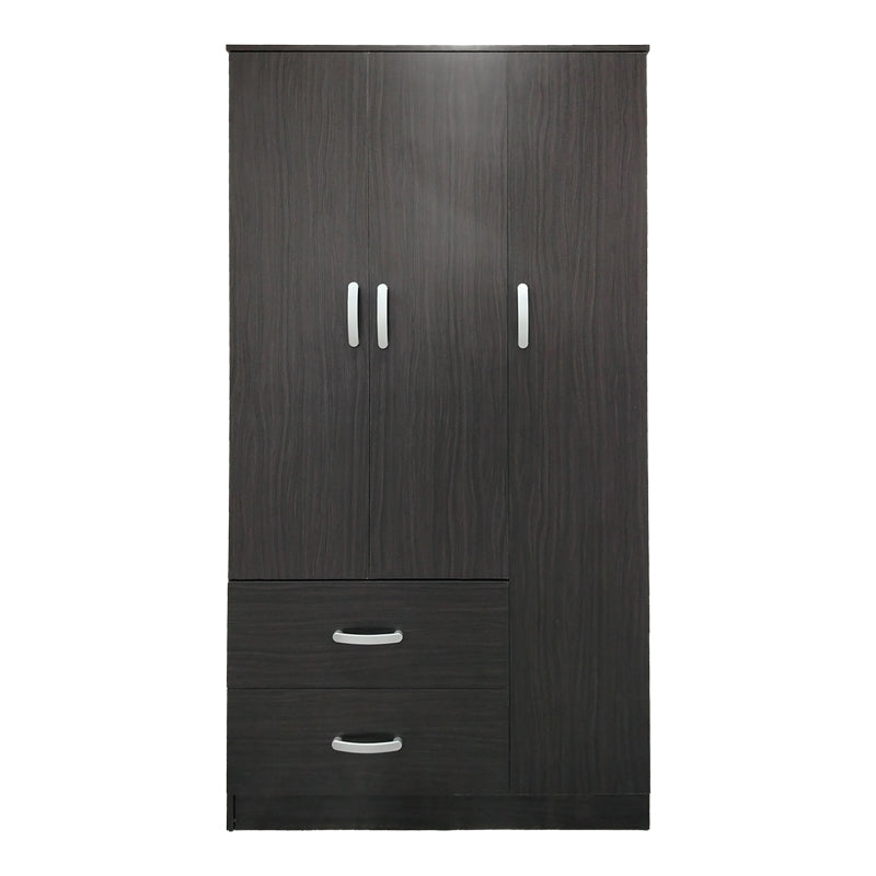 Dulap cu 3 uși și 2 sertare Athos, Lemn, Alb, 90x42x180 cm - Nuc
