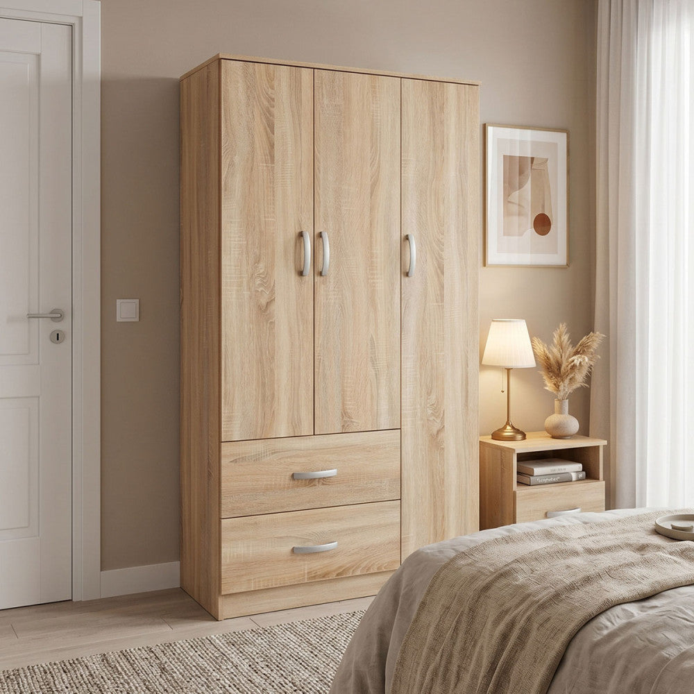 Dulap Athos cu 3 usi si 2 sertare, 90x42x180 cm - Stejar