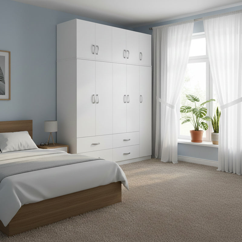 Dulap Athos cu 5 usi si loft, 170x42x240 cm - Alb