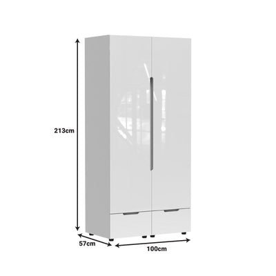 Dulap cu doua usi Afina, Alb Lucios, 100x57x213 cm, detaliu produs