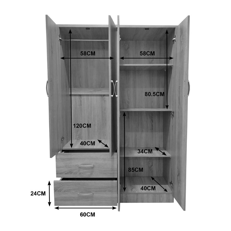 Dulap Lego cu 4 usi si 2 sertare, 121x42x181 cm - Sonoma-Alb