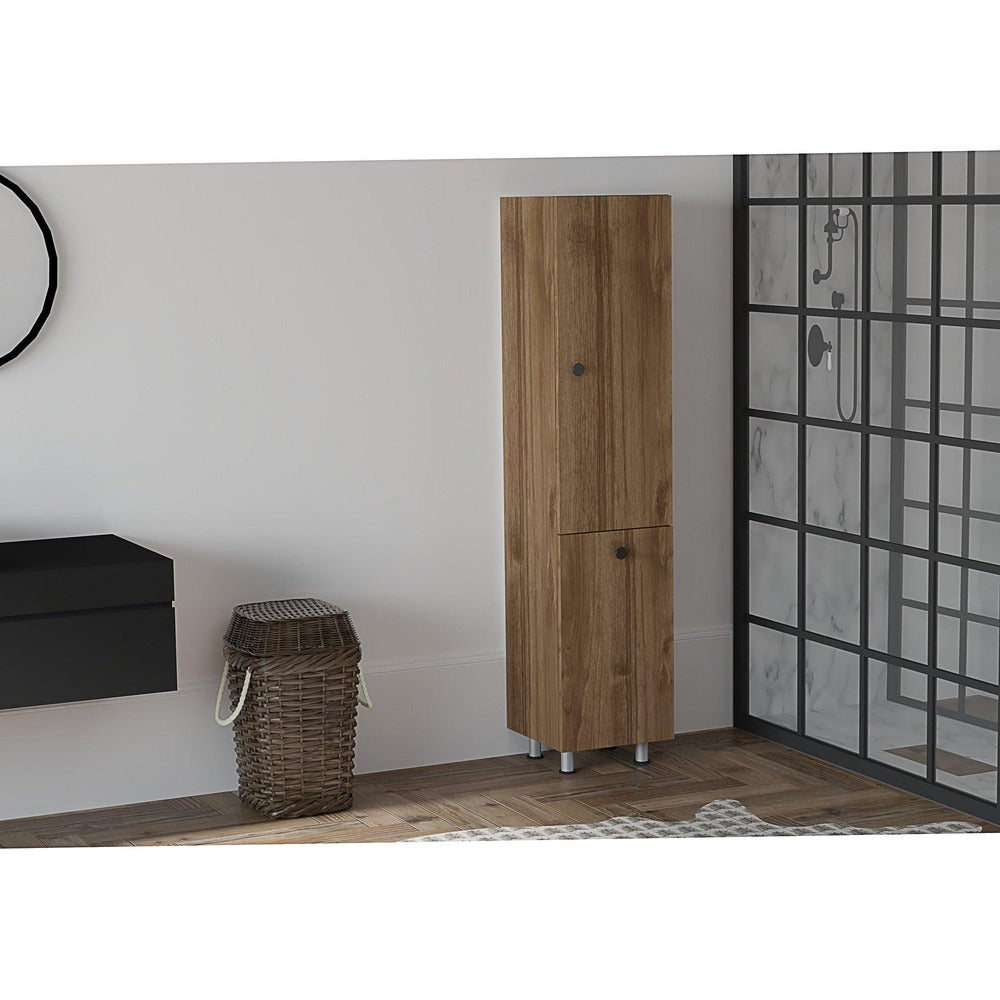 Dulap de baie Lipa cu cos de rufe, Nuc - Alb, 35x155x32 cm - Nuc