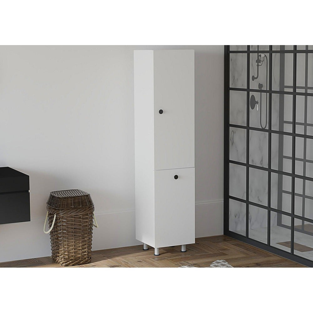 Dulap de baie Lipa cu cos de rufe, Nuc - Alb, 35x155x32 cm - Alb