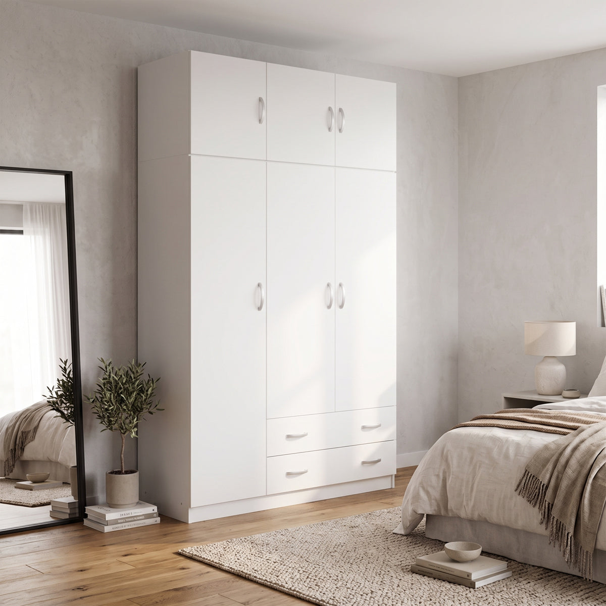 Dulap de haine Alvia, 3 usi, cu extensie superioara, 150x51x240 cm - Alb