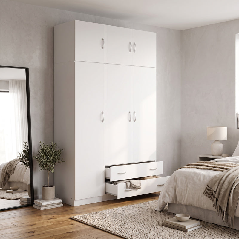 Dulap de haine Alvia, 3 usi, cu extensie superioara, 150x51x240 cm - Alb