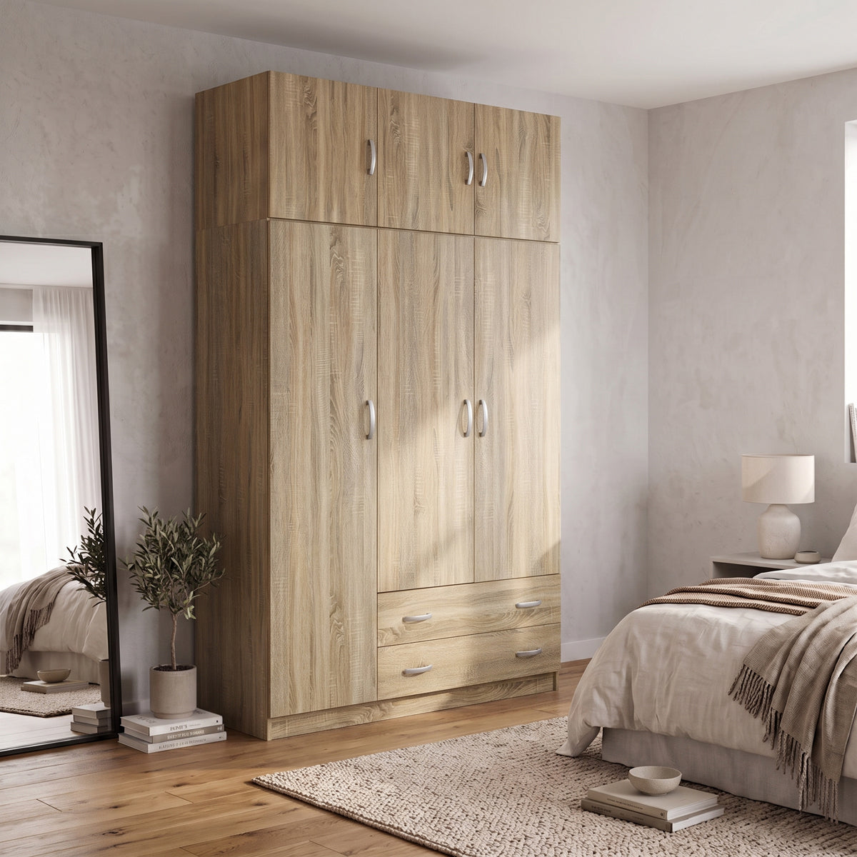 Dulap de haine Alvia, 3 usi, cu extensie superioara, 150x51x240 cm - Sonoma