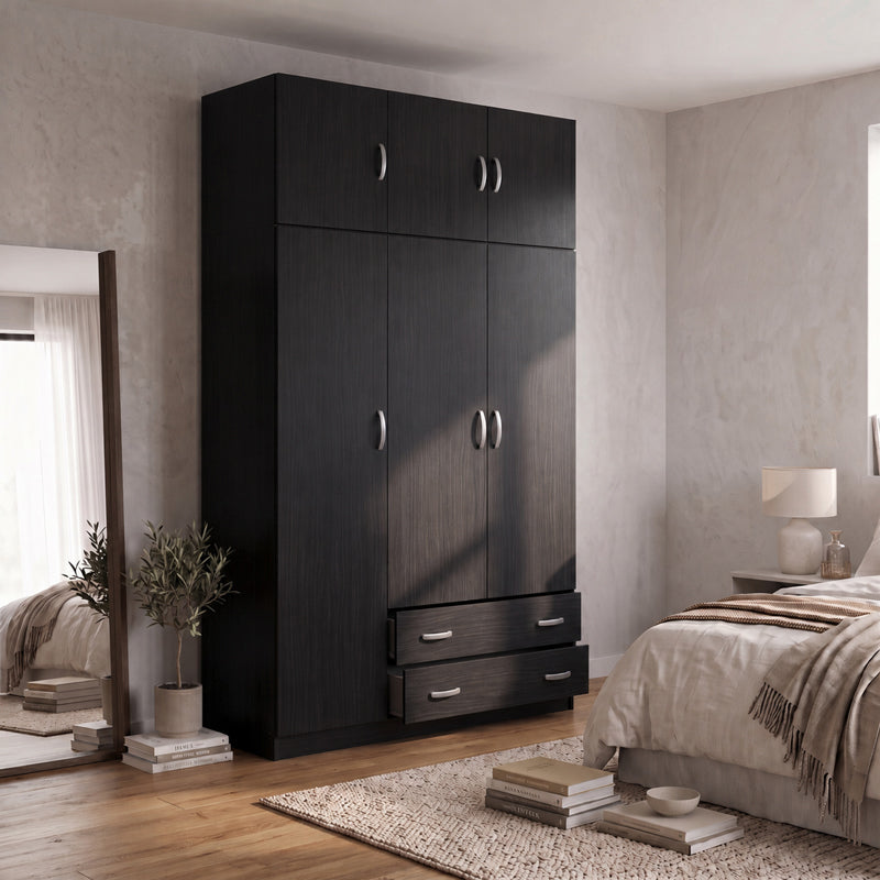 Dulap de haine Alvia, 3 usi, cu extensie superioara, 150x51x240 cm - Wenge