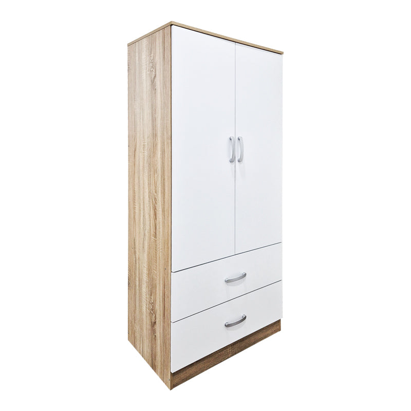 Dulap de haine Double-leaf wardrobe cu 2 drawers Alvia, Diverse culori, 80x52x180 cm - Alb-Sonoma